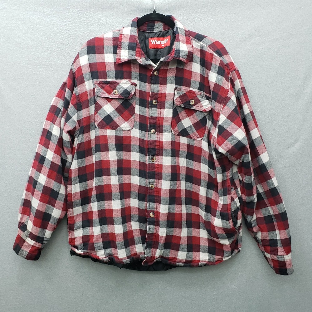 Wrangler Flannel Shacket Red Black Plaid Barn Chore Farmer Western Workwear L
